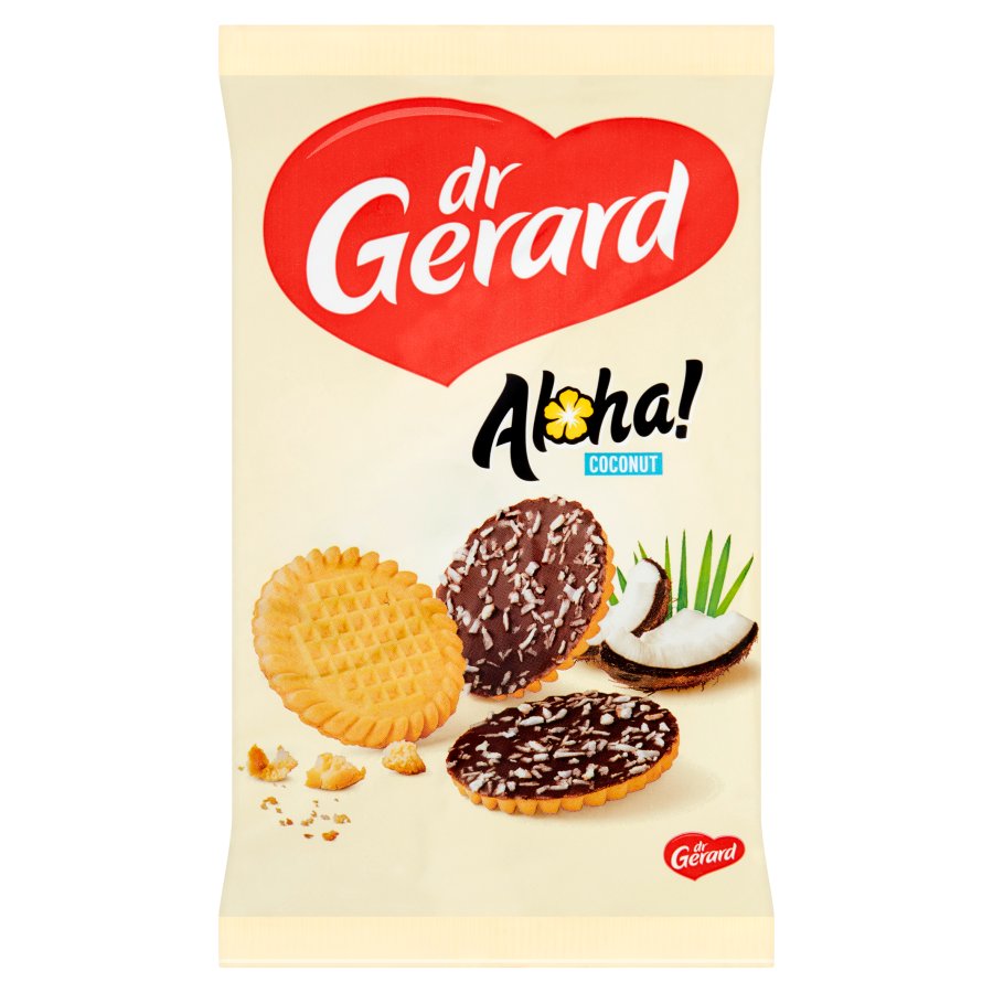 Herbatniki Aloha! z polewą kakaową posypane wiórkami kokosowymi 160 g