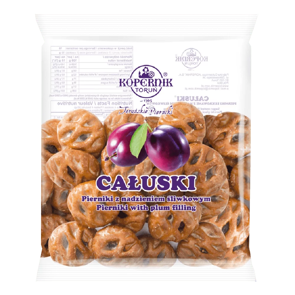 Pierniki lukrowane całuski z nadzieniem o smaku śliwkowym 140g Kopernik