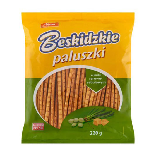 Paluszki Beskidzkie o smaku serowo-cebulowym 220g Aksam