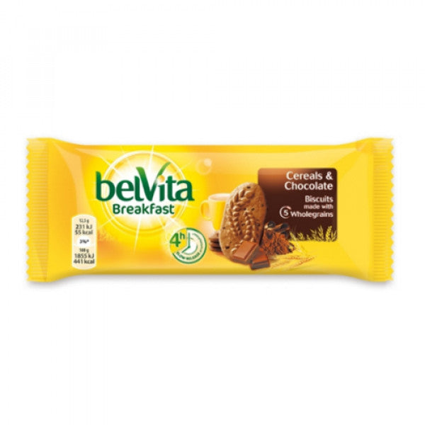 Ciastka zbożowe Belvita o smaku kakaowym z kawałkami czekolady 50 g (4 sztuki)