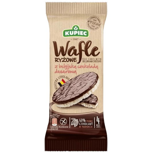 Wafle ryżowe z belgijską czekoladą deserową 60g Kupiec