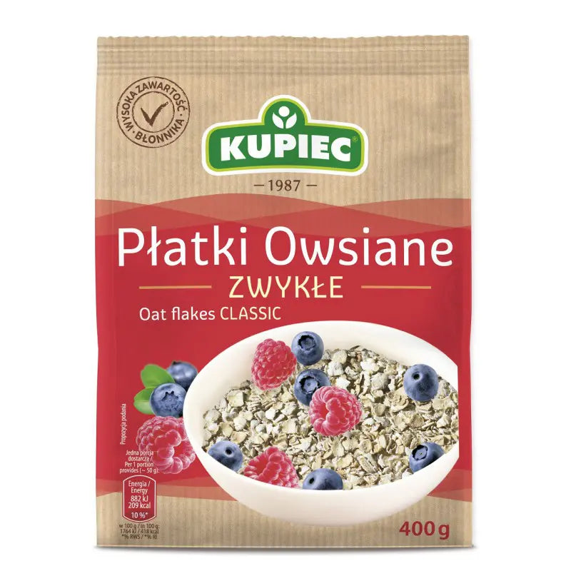 Płatki owsiane zwykłe 400g Kupiec